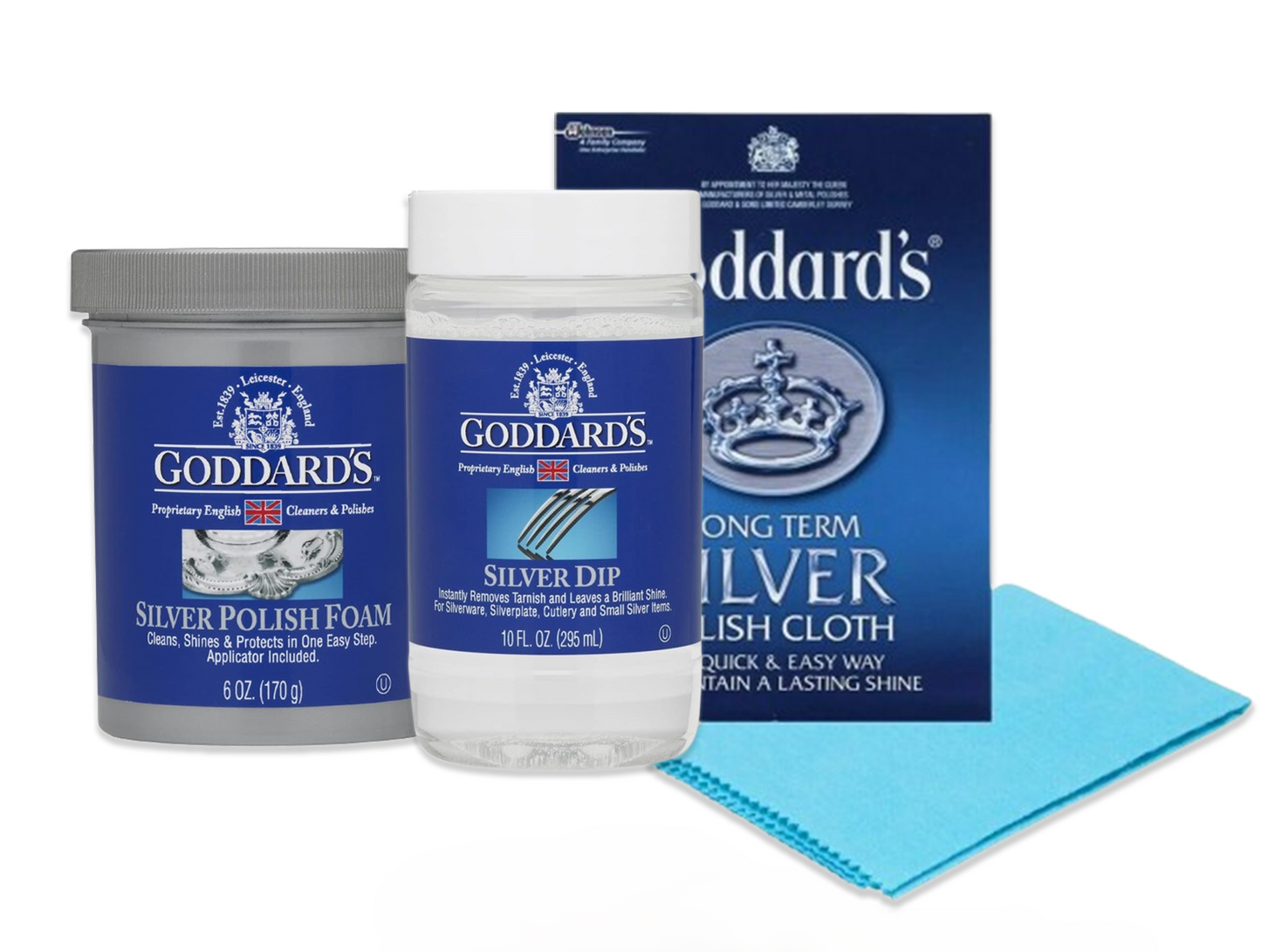 Goddards Silver Polish Kit | Silver Foam 170g, Silver Dip 275ml & Cloth