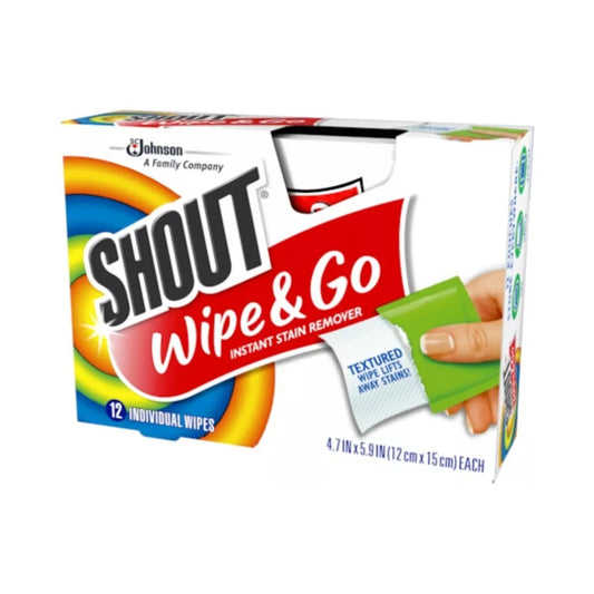 Shout Wipe & Go Instant Stain Remover Wipes 12 Count