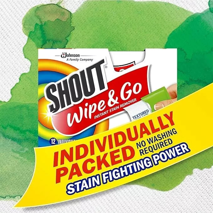 Shout Wipe & Go Instant Stain Remover Wipes 12 Count
